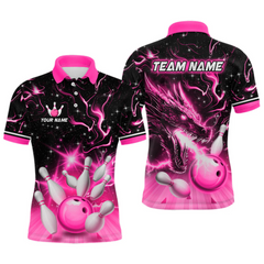 Maxcorners Pink Dragon Flaming Bowling Shirt for Men and Women Custom Bowling Jersey for Team LM2504