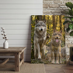 Maxcorners Humorous Wolf Pack Canvas Art - Forest Friends Waving Print