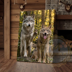 Maxcorners Humorous Wolf Pack Canvas Art - Forest Friends Waving Print