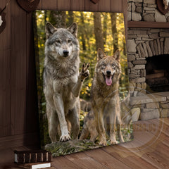 Maxcorners Humorous Wolf Pack Canvas Art - Forest Friends Waving Print