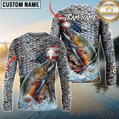 Maxcorners Trout Fishing American Flag Camo Cross Skin Pattern Sun Protection Personalized Name, Team Name Long Sleeve Shirt