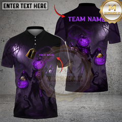 Maxcorners Billiards Ball 8 Halloween Pumpkin Head Hollow Night Personalized Name, Team Name Unisex Shirt (4 Colors)