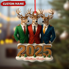 Maxcorners Personalized Brothers Forever 2025 Christmas Ornament, Custom Name Deer Trio in Suits, Funny Family Brother Gift Decor MT2411