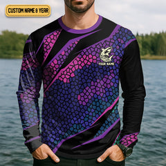 Maxcorners The Lone Below Shark And Skull Purple Fishing Shirt, SPF Shirt For Men, Men's Fishing Shirt