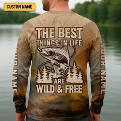Maxcorners The Best Things In Life Are Wild And Free Custom Name Bigfoot Fishing SPF Shirt For Men, Gift For Fisherman