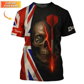 Maxcorners UK Darts Skull Shirt, Custom Darts Jersey With British Flag, Funny Darts Polos LM0509