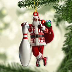 Maxcorners Custom Name Bowling Santa Ornament, Bowling Lover Christmas Gift 2D Flat LM2111