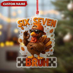Maxcorners Personalized Six Seven Bruh Turkey Christmas Ornament, Custom Name Trend 67 Cool Turkey with Sunglasses, Funny Christmas Tree Decoration