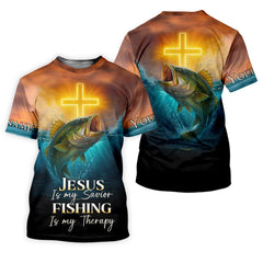 Maxcorners Jesus Is My Savior Fishing Is My Therapy SPF Shirts, Jesus Fishing Shirt, Fishing Shirts For Men