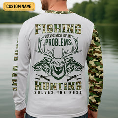 Maxcorners Fishing Solves Most Of My Problems Hunting Solves The Rest T-Shirt, Fisherman Outfit, Mens Casual Shirts