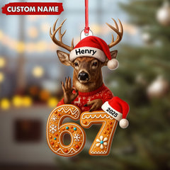Maxcorners Personalized Deer Christmas Ornament, 67 Gingerbread Number Decoration 2025, Funny Buck Birthday Holiday Tree Gift MT2411