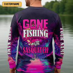 Maxcorners Gone Fishing With Sasquatch Fishing UPF Shirts, Funny Fishing Shirt, Bigfoot Fishing Shirts For Men