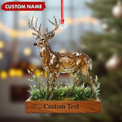 Maxcorners Personalized Geometric Deer Christmas Ornament, Custom Name Buck Hunter Gift, Crystal Style Woodland Holiday Decor MT2411