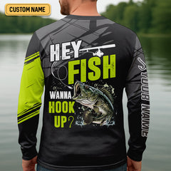 Maxcorners Hey Fish Wanna Hook Up Neon Fishing SPF Shirt For Men, Fishing Gifts For Men, Men's Fishing Shirt