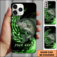 Maxcorners Crappie Fishing Green Flame Energy Personalized Name Phone Case
