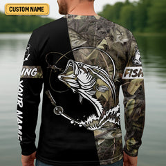 Maxcorners Camo Black Fishing UPF Shirts, Camouflage Fishing Shirts, Fishing Gifts For Men, Men's Fishing Shirt