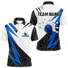 Maxcorners Black and White Bowling Polo, Quarter Zip Shirt for Men Custom Lightning Team bowling jerseys | Blue LM054