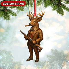 Maxcorners Personalized Acrylic Deer Hunter Christmas Ornament - Custom Name Rustic Hunting Lodge Decor LM0110