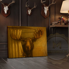 Maxcorners Moose Peeking from Shower Curtain Wrapped Canvas