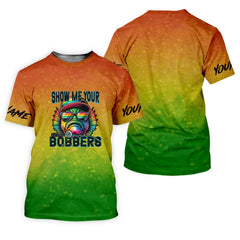 Maxcorners Show Me Your Bobbers Shirt, Green Yellow Orange Men Fishing Shirt, Funny Fishing Shirt, SPF Shirt