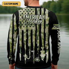 Maxcorners American Hooker Patriotic Fishing Shirt, Camo Fishing Shirt, SPF Shirt For Men, Gift For Fisherman