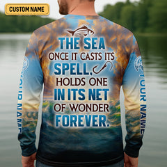 Maxcorners The Sea Once It Casts Its Spell Sailfish Fishing SPF Shirt For Men, Presents For Fishermen, Men's Fishing Shirt
