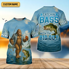 Maxcorners Catchin' Bass With The Big Guy, Fishing Shirts, SPF Long Sleeve Shirts, Fishing Shirts For Men
