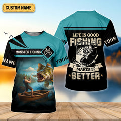Maxcorners Monster Fishing Shirt, Life Is Good Fishing Makes It Better SPF Shirts, Fishing Shirts For Men, Fisherman Gift