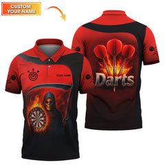 Maxcorners Grim Reaper Darts Jersey, Custom Name Flaming Dartboard Shirt, Halloween Dart Team Shirts for Players LM0509