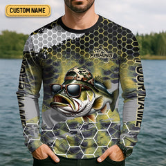 Maxcorners Wishin I Was Fishin Camo Fishing Shirt, Bass Fishing Shirt, SPF Shirt For Men, Presents For Fishermen