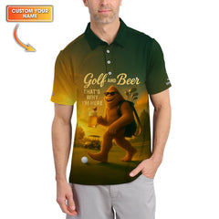Maxcorners Personalized Funny Golf Shirt, Golf And Beer Polos, Bigfoot Golf Shirt For Men's
