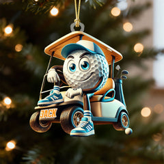 Maxcorners Blue Golf Ball Driving Golf Cart Acrylic Ornament, Golf Xmas Ornaments, Golf Christmas Gifts, Cool Golf Gift LM1611