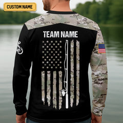 Maxcorners Custom Camo Patriotic Fishing Shirt, Fishing UPF Shirts, Fishing Gifts For Men, Men's Fishing Shirt