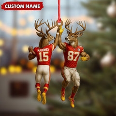 Maxcorners Personalized Football Christmas Ornament, Custom Name Deer Players Red Jersey, Funny Kansas City Football Fan Gift Decoration MT2411