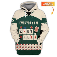 Maxcorners Custom Poker T Shirt Everyday I’m Shufflin Tee Green Card Deck Design for Poker PlayersLM1009