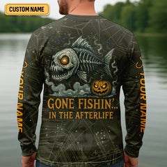 Maxcorners Gone Fishin In The Afterlife Horror Fishing SPF Shirt For Men, Halloween Fishing Jersey, Presents For Fishermen