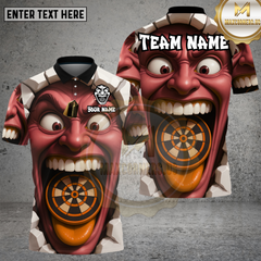 Maxcorners Demon Darts Shirt Crazy Screaming Face with Mouth Dartboard Multioptions Personalized Name, Team Name Unisex 3D Shirt (4 Colors)