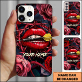 Maxcorners Darts Red Lips Rose Barbed Wire Personalized Name Phone Case