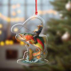 Maxcorners Personalized Funny Fishing Acrylic Ornament - Cowboy Riding Fish Christmas Decoration for Fishermen LM0411