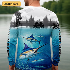 Maxcorners Blue Marlin Fishing SPF Shirt For Men, Performance Fishing Shirts, Gift For Fisherman, Men's Fishing Shirt