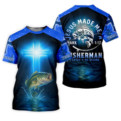 Maxcorners Jesus Made Me A Fisherman SPF Long Sleeve Shirts, Jesus Fishing Shirt, Fishing Shirts For Men