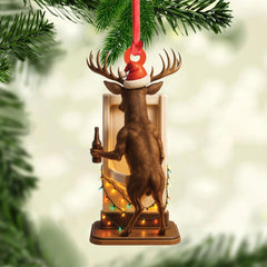 Maxcorners Personalized Acrylic Deer Christmas Ornament - Funny Buck with Santa Hat Drinking Beer by Urinal Holiday Decor LM0411