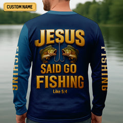 Maxcorners Jesus Said Go Fishing Funny Fishing Shirt, Christian Fishing SPF Shirt For Men, Men's Fishing Shirts Long Sleeve
