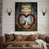 Maxcorners Enchanted Deer Couple Rose Heart Woodland Personalized Name Canvas