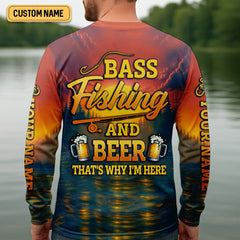 Maxcorners Bass Fishing And Beer That's Why I'm Here SPF Shirt For Men, Fishing Gifts For Men, Custom Fishing Shirts