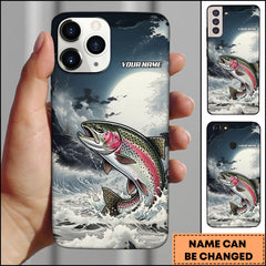 Maxcorners Trout Fishing Moon Ocean Splash Personalized Name Phone Case
