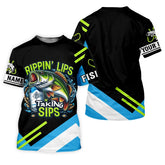 Maxcorners Rippin' Lips Taking Sips SPF Long Sleeve Shirts, Beer Fishing Shirt, Funny Fishing Shirt, Fishing Shirts For Men