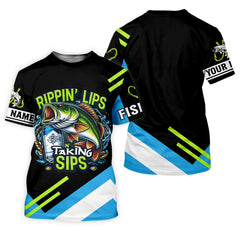 Maxcorners Rippin' Lips Taking Sips SPF Long Sleeve Shirts, Beer Fishing Shirt, Funny Fishing Shirt, Fishing Shirts For Men