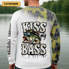 Maxcorners Basshole Kiss My Bass Fishing UPF Shirts, Funny Fishing Shirt, Fishing Shirts For Men
