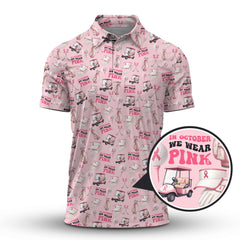 Maxcorners We Wear Pink In October Shirt For Golfer, Pattern Golf Shirt, Breast Cancer Golf Shirt For Women